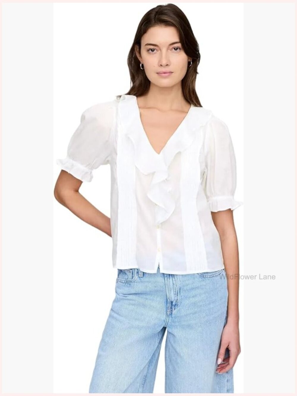 Short Sleeve Ruffle Top - Viscose Rayon Cotton Blend, Lightweight